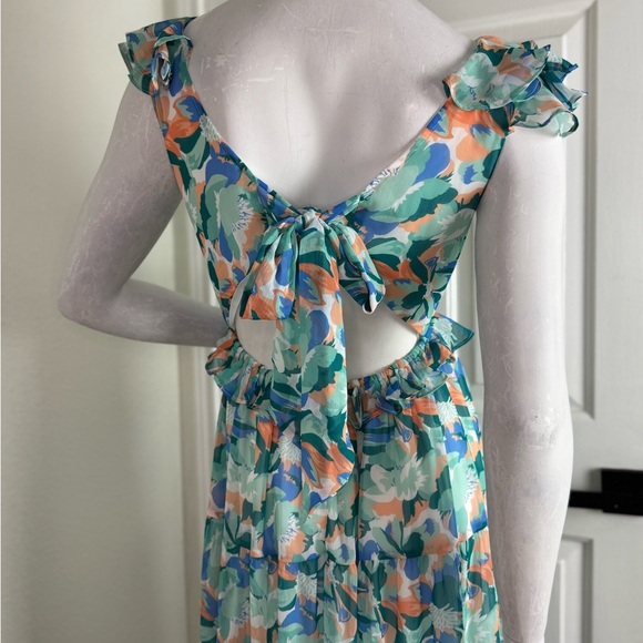 She + Sky Blue and Green Plunge Sundress   A39 - Picture 5 of 13